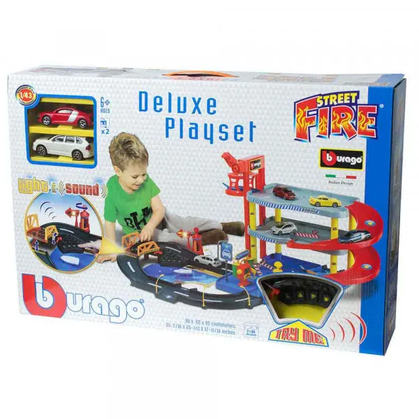BURAGO STREET FIRE 1:43  DELUX PLAYSET, INCL. 2 CARS 