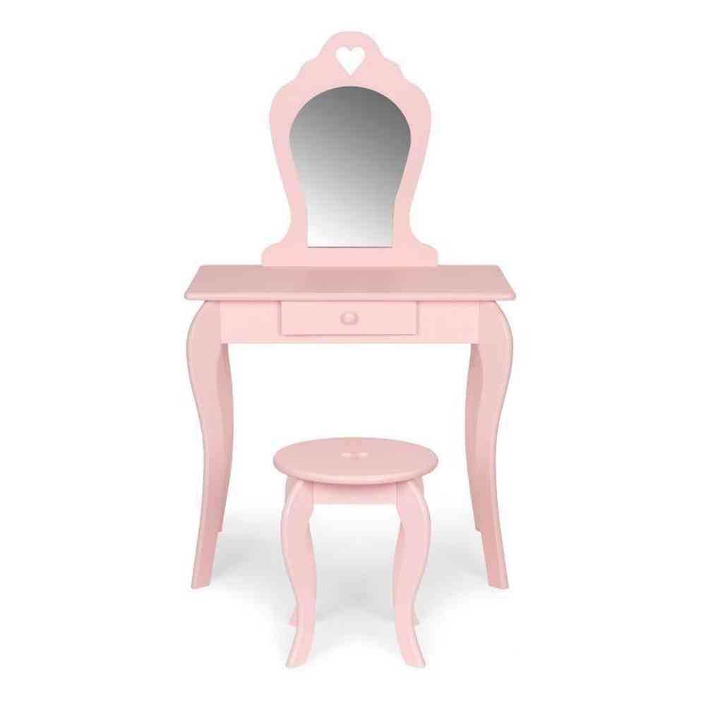 VELIKI DRVENI STO ZA ŠMINKANJE ZA DEVOJČICE SA OGLEDALOM  PINK ECOTOYS 