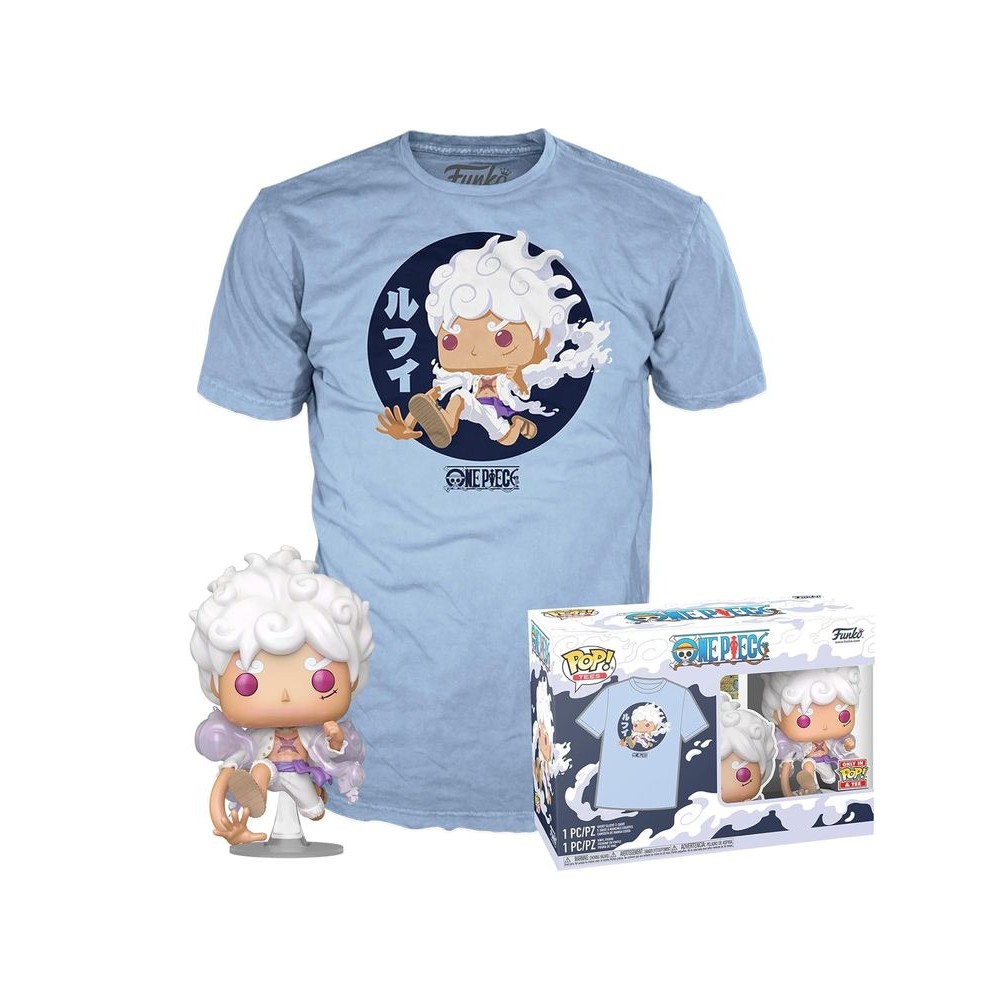 SET BOBBLE FIGURE ANIME - ONE PIECE POP! - TEE BOX LUFFY FIFTH GEAR & T-SHIRT XL 