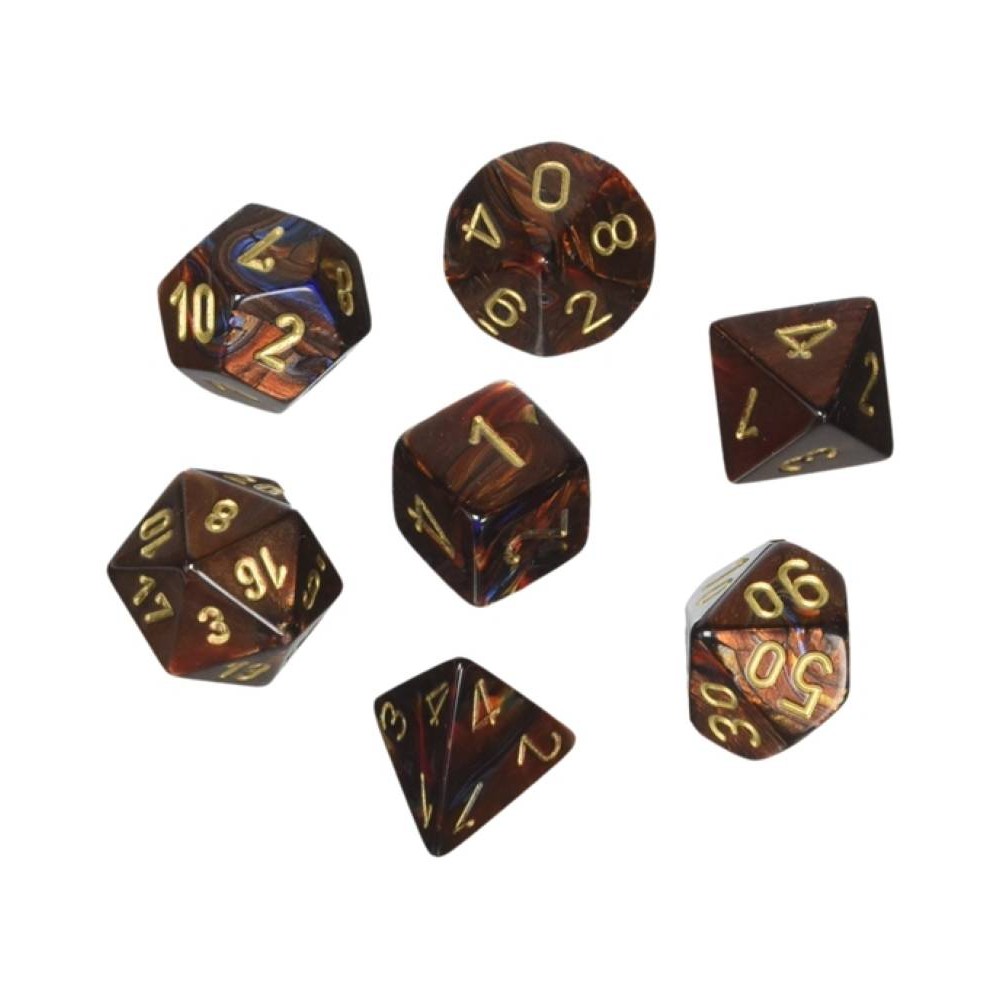 KOCKICE CHESSEX - SCARAB - POLYHEDRAL MINI - BLUE BLOOD - GOLD (7) 