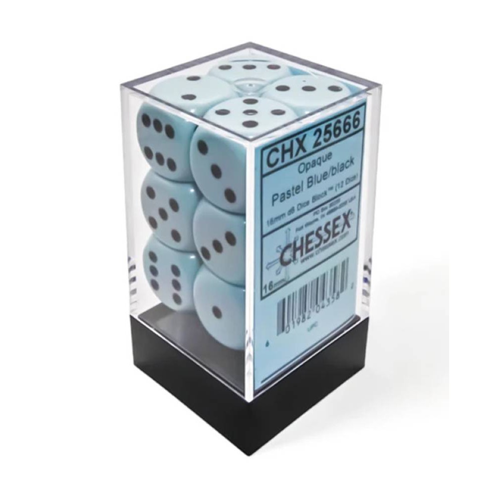 KOCKICE CHESSEX - OPAQUE - POLYHEDRAL - PASTEL BLUE-BLACK 12MM (12) 