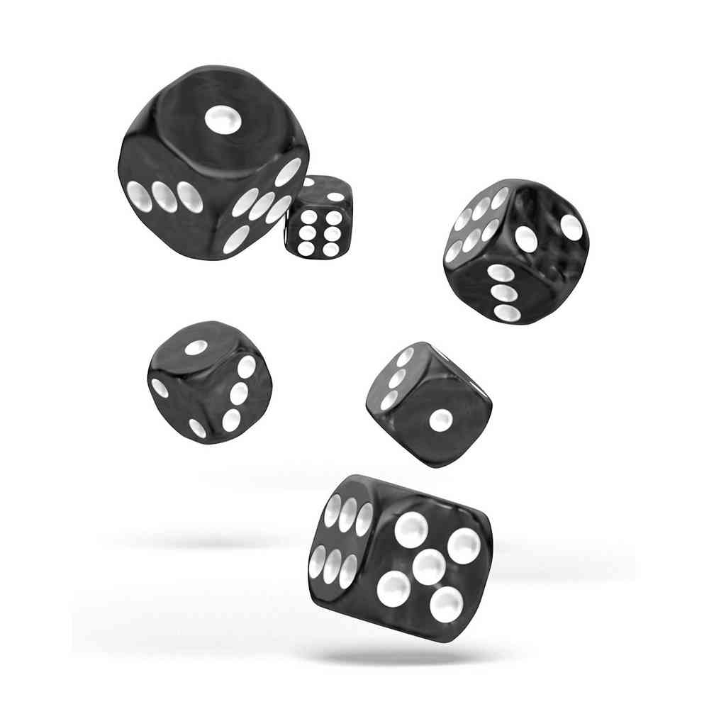 KOCKICE OAKIE DOAKIE DICE D6 16 MM MARBLE - BLACK (12) 