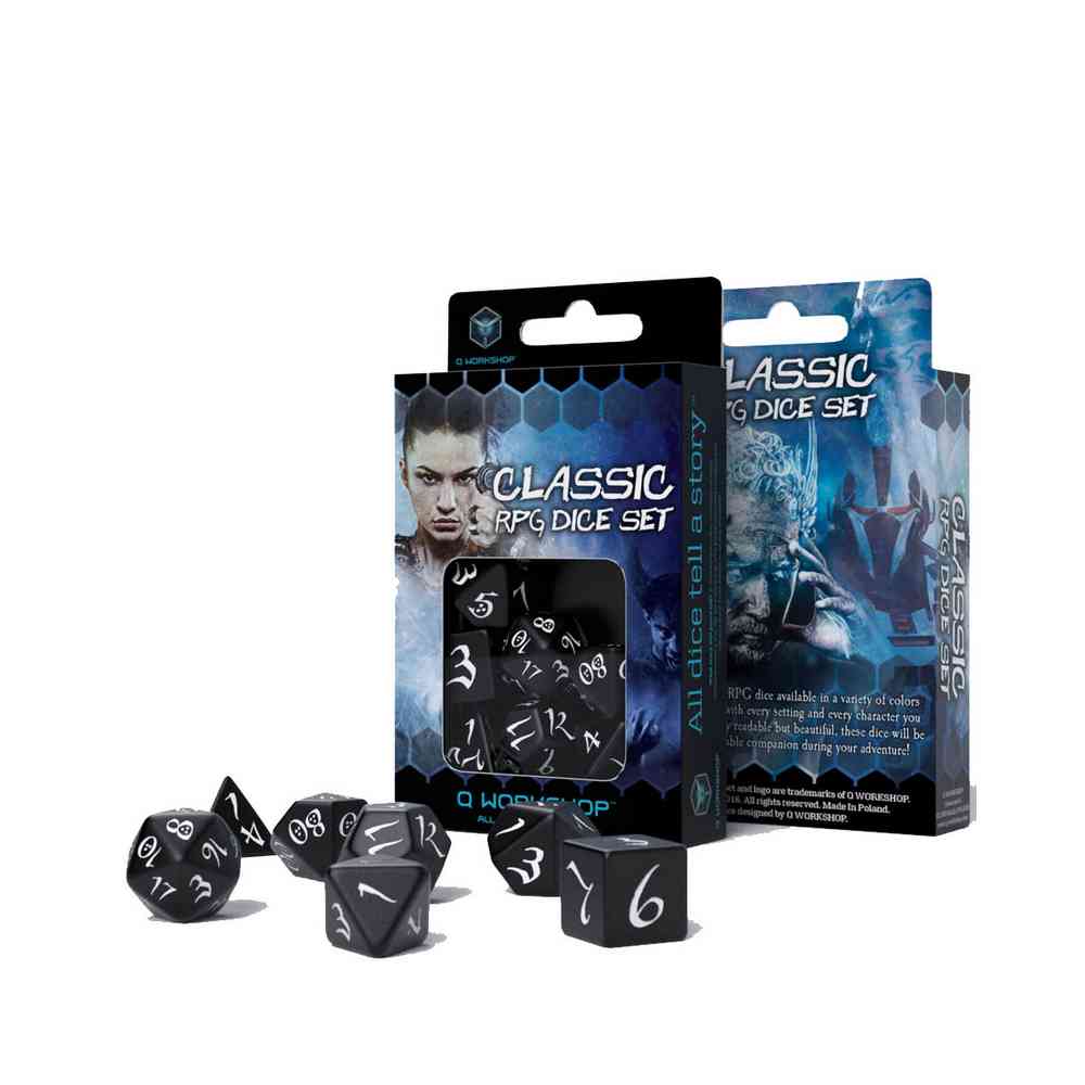 KOCKICE Q WORKSHOP - CLASSIC RPG BLACK & WHITE - DICE SET (7) 