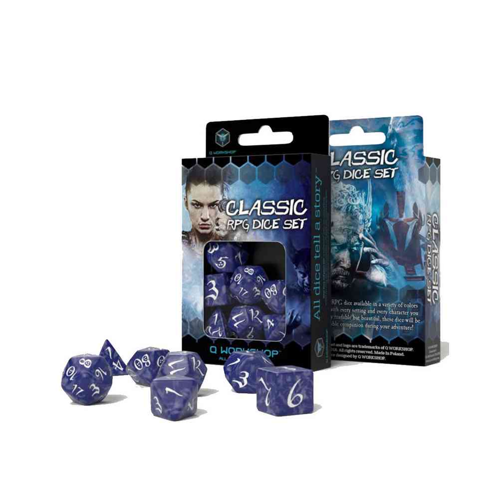 KOCKICE Q WORKSHOP - CLASSIC RPG COBALT & WHITE - DICE SET (7) 