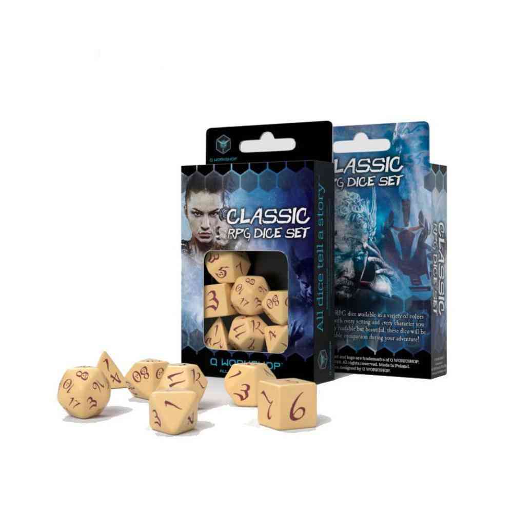 KOCKICE Q WORKSHOP - CLASSIC RPG BEIGE & BURGUNDY - DICE SET (7) 