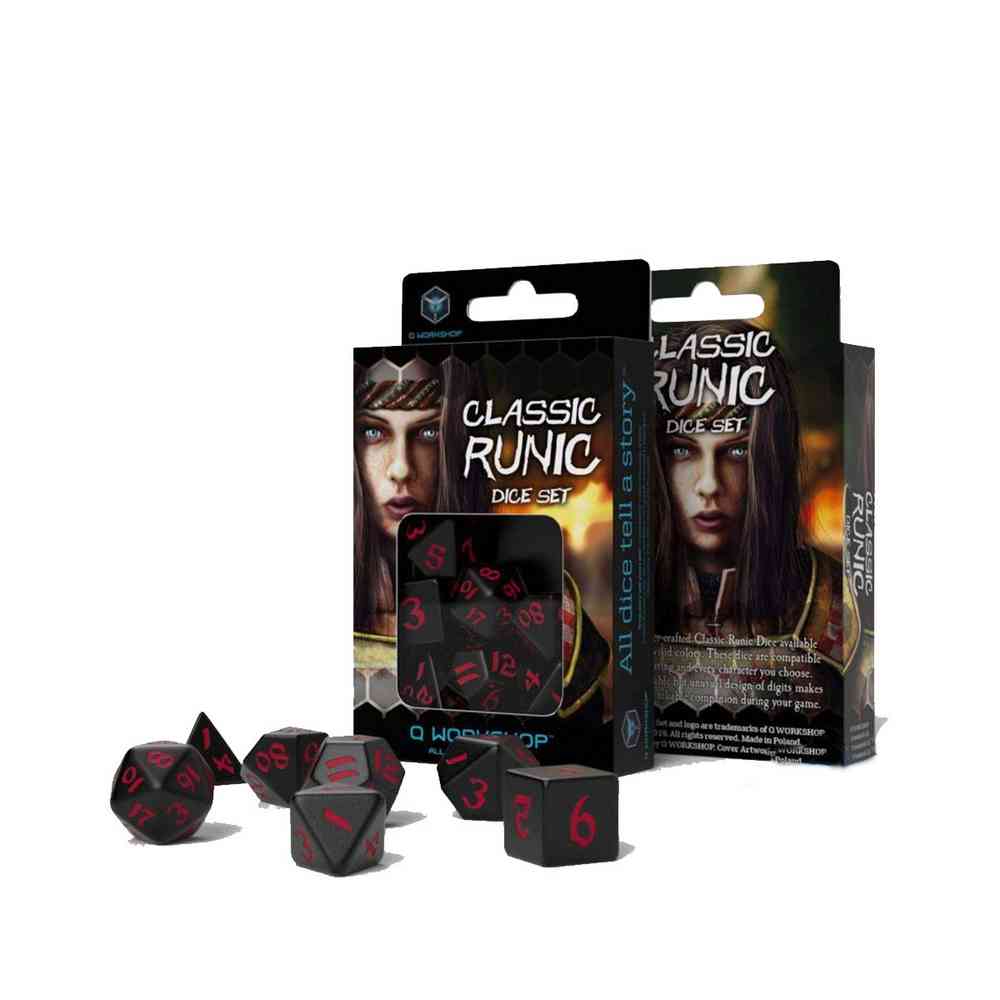 KOCKICE Q WORKSHOP - CLASSIC RUNIC BLACK & RED - DICE SET (7) 