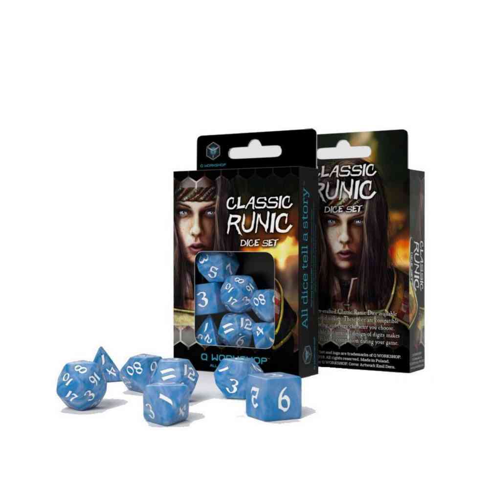 KOCKICE Q WORKSHOP - CLASSIC RUNIC GLACIER & WHITE - DICE SET (7) 