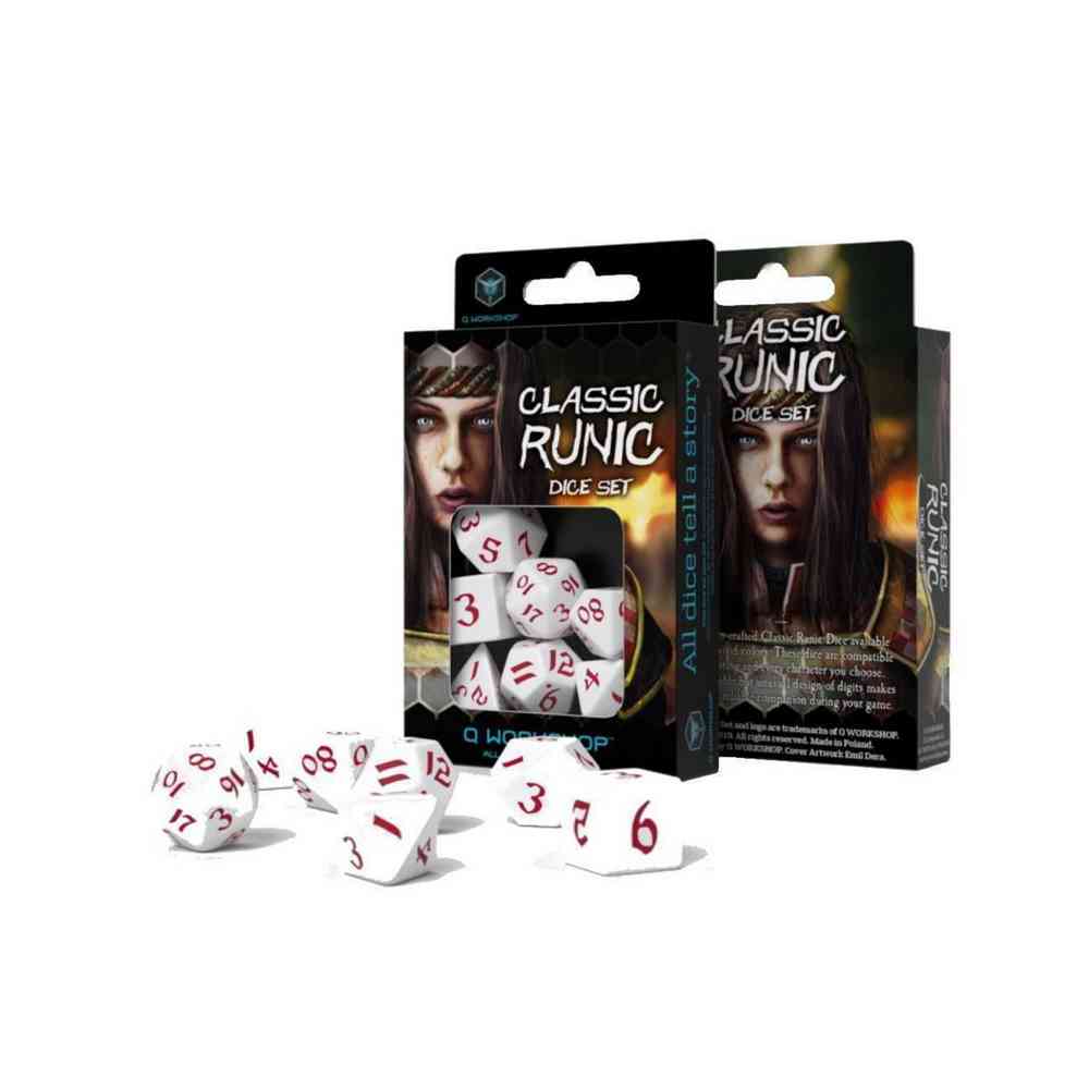 KOCKICE Q WORKSHOP - CLASSIC RUNIC WHITE & RED - DICE SET (7)
