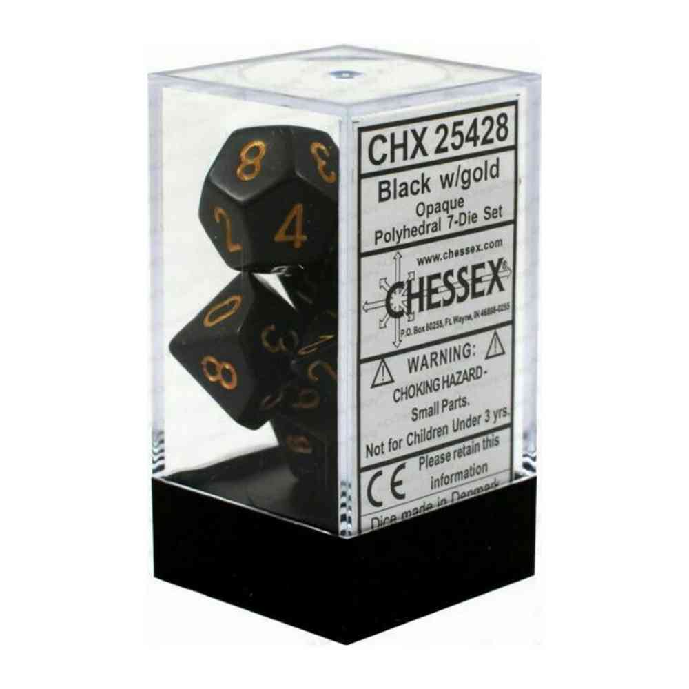 KOCKICE CHESSEX - OPAQUE - POLYHEDRAL - BLACK & GOLD (7)