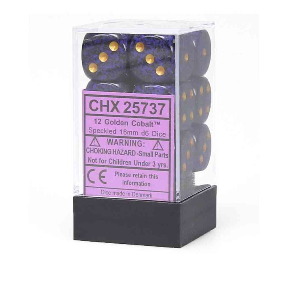 KOCKICE CHESSEX - SPECKLED - GOLDEN COBALT - DICE BLOCK 16MM (12)