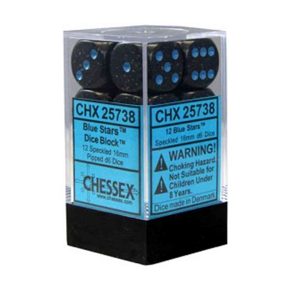 KOCKICE CHESSEX - SPECKLED - BLUE STARS - DICE BLOCK 16MM (12) 