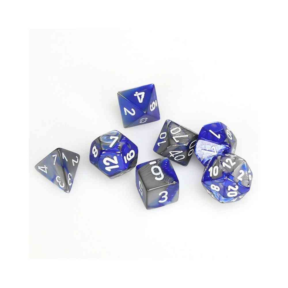 KOCKICE CHESSEX - POLYHEDRAL - GEMINI - BLUE-STEEL & WHITE (7)