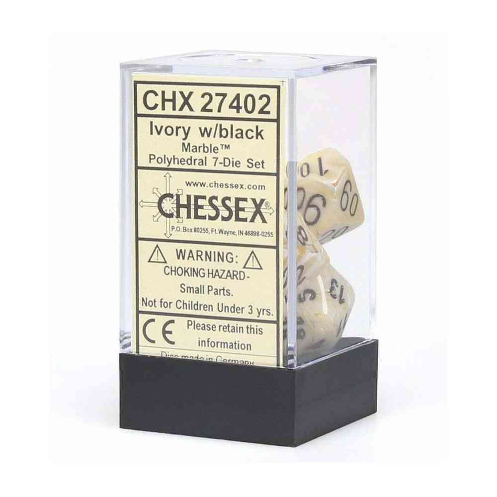 KOCKICE CHESSEX - MARBLE - POLYHEDRAL - IVORY & BLACK (7) 