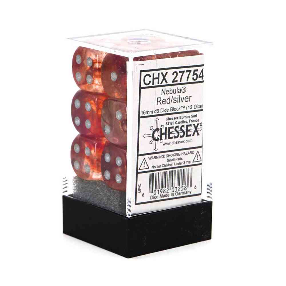 KOCKICE CHESSEX - NEBULA - LUMINARY - RED & SILVER - DICE BLOCK (12) 