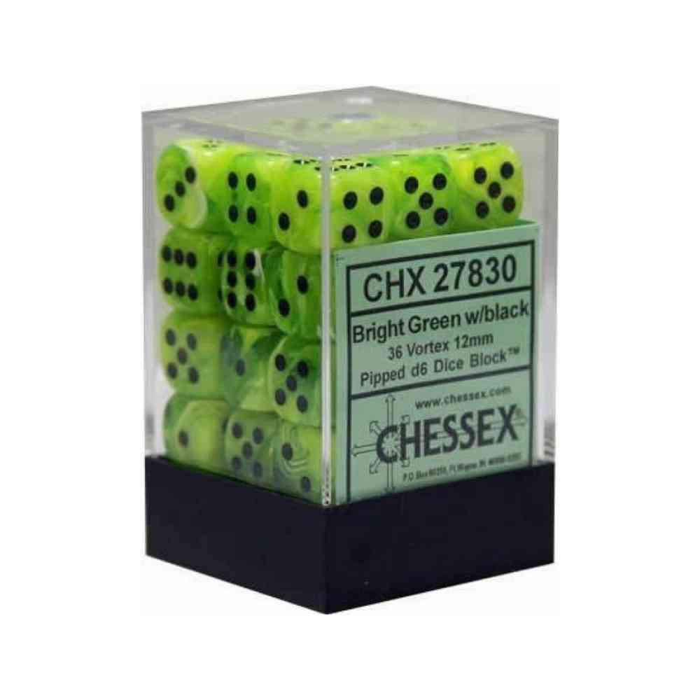KOCKICE CHESSEX - VORTEX - BRIGHT GREEN & BLACK 12MM (36) 