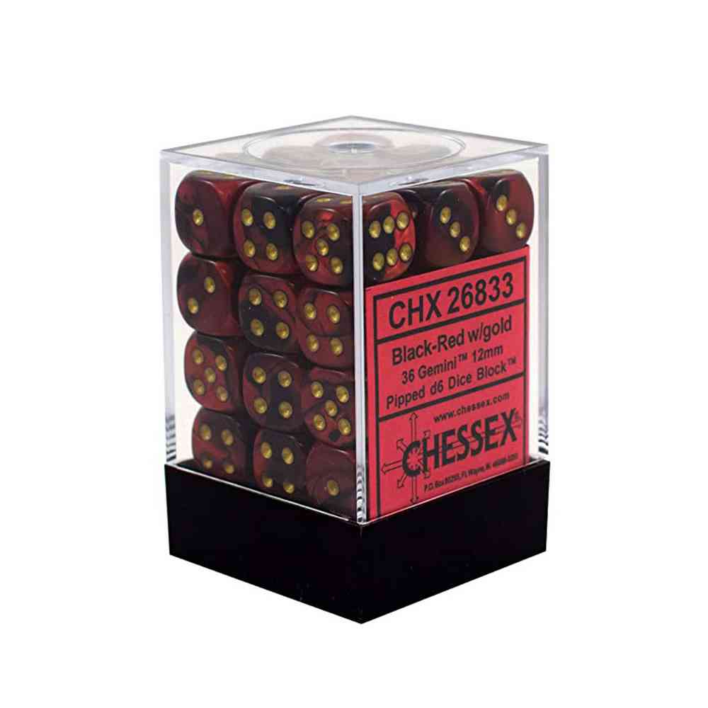 KOCKICE CHESSEX - VORTEX - BURGUNDY & GOLD - DICE BLOCK 12MM (36)