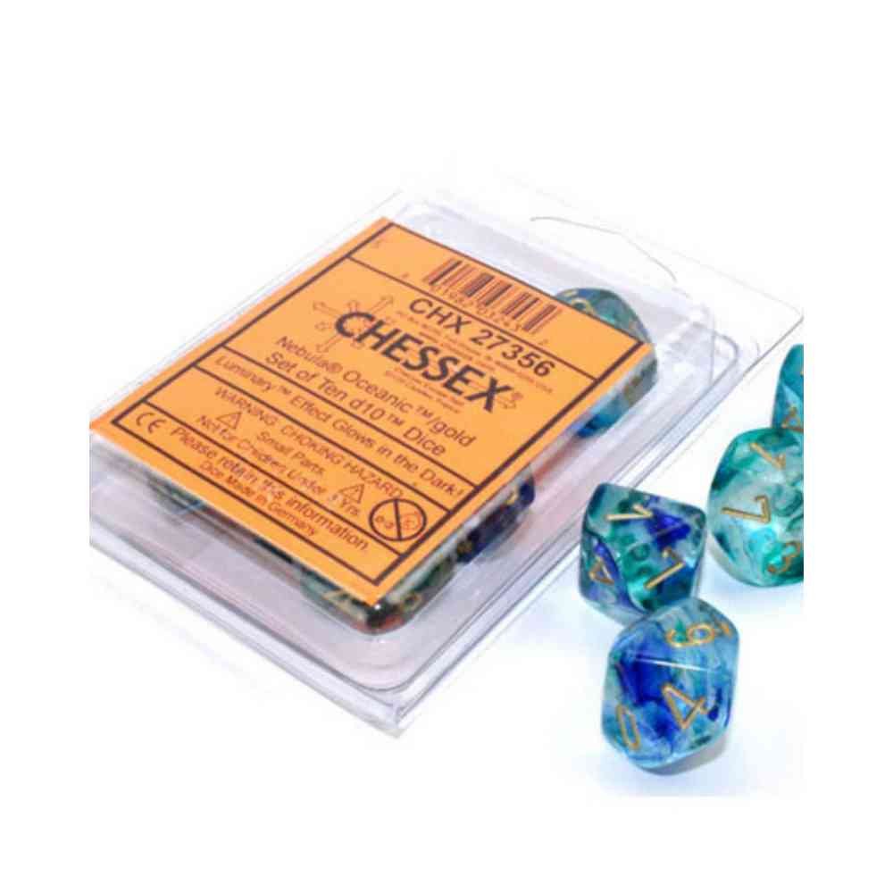 KOCKICE CHESSEX  NEBULA  LUMINARY  OCEANIC I GOLD  SET OF TEN D10S 