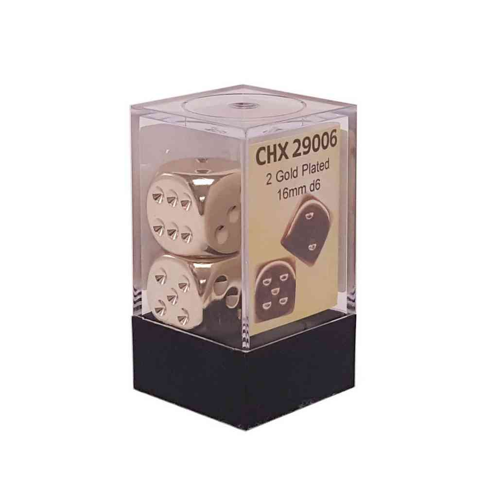 KOCKICE CHESSEX - GOLD METALLIC DICE PAIR D6 16MM 