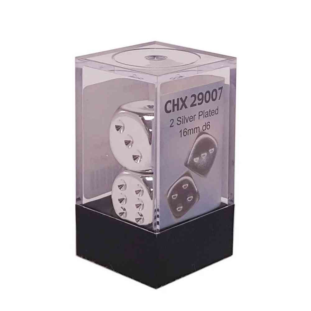 KOCKICE CHESSEX - SILVER METALLIC DICE PAIR D6 16MM 