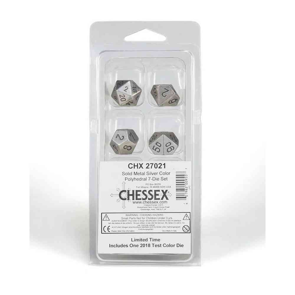 KOCKICE CHESSEX - POLYHEDRAL - SOLID METAL SILVER (7) 