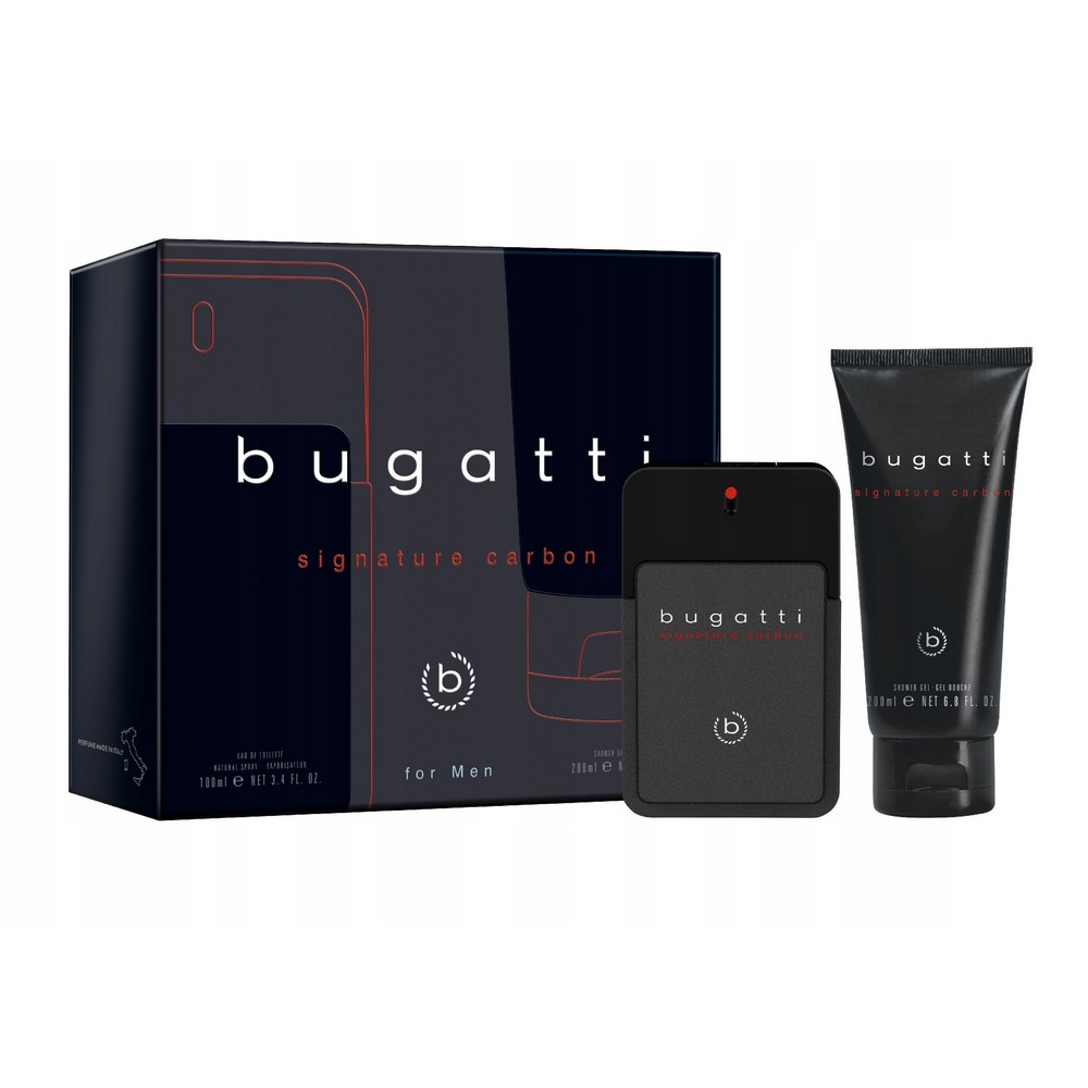BUGATTI SIGNATURE CARBON MUŠKI SET TOALETNA VODA 100 ML I GEL ZA TUŠIRANJE 200 M 