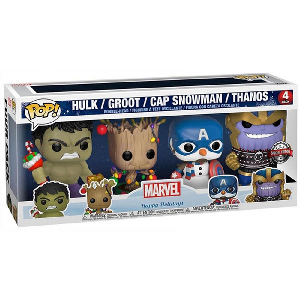 FUNKO POP FIGURA - MARVEL - POP VINYL - HOLIDAY 4 PACK HULK GROOT CAPTAIN AMERIC 