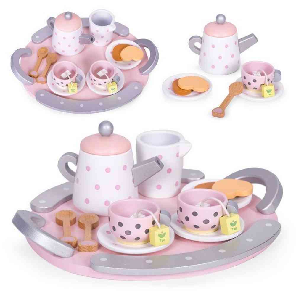 DRVENI SET ZA ČAJ ŠOLJE ČAJNIK 15 KOMADA ECOTOYS 