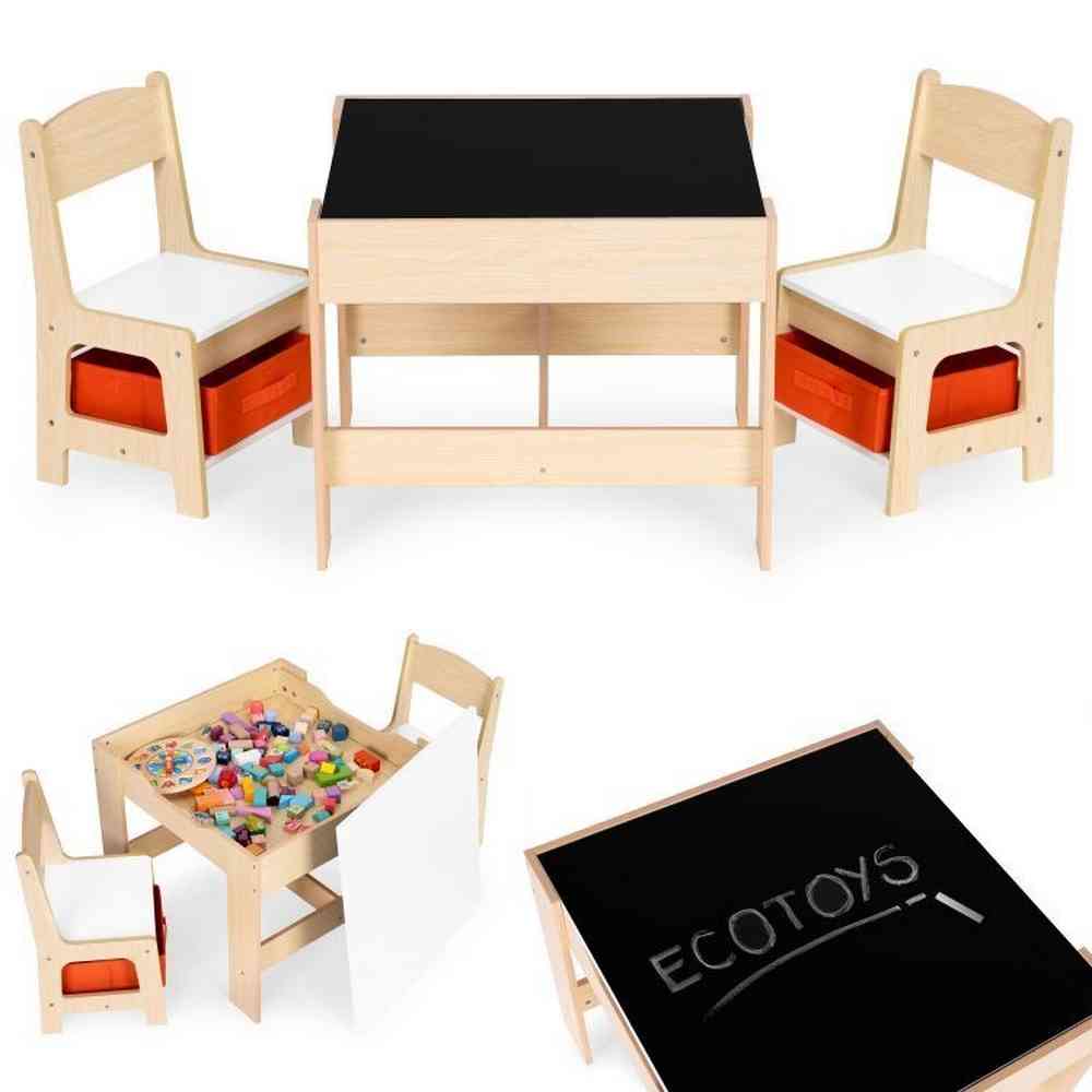 DEČIJI SET STO I 2 STOLICE SA TABLOM ZA PISANJE WOOD ECOTOYS 