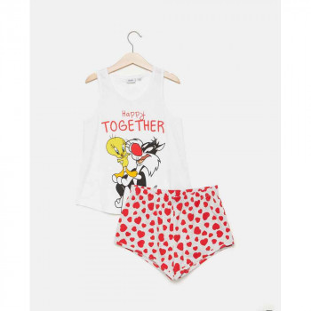 BLUKIDS PIDZAMA SHORT PYJAMA 9/14 GIRL BIANCO/GRIGI 