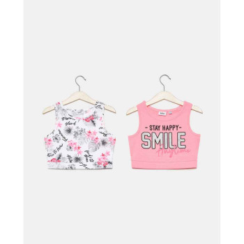 BLUKIDS MAJICA BEZ RUKAVA TANK BIPACK AOP+AZALEA PINKFLUO 