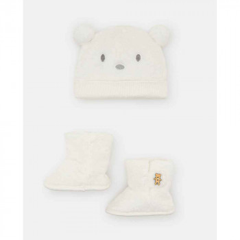 BLUKIDS SET KAPA I CIZME SET HAT+SHOES FAKEFUR BLANC DE BLANC 