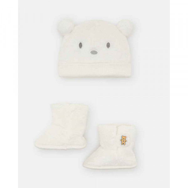 BLUKIDS SET KAPA I CIZME SET HAT+SHOES FAKEFUR BLANC DE BLANC 