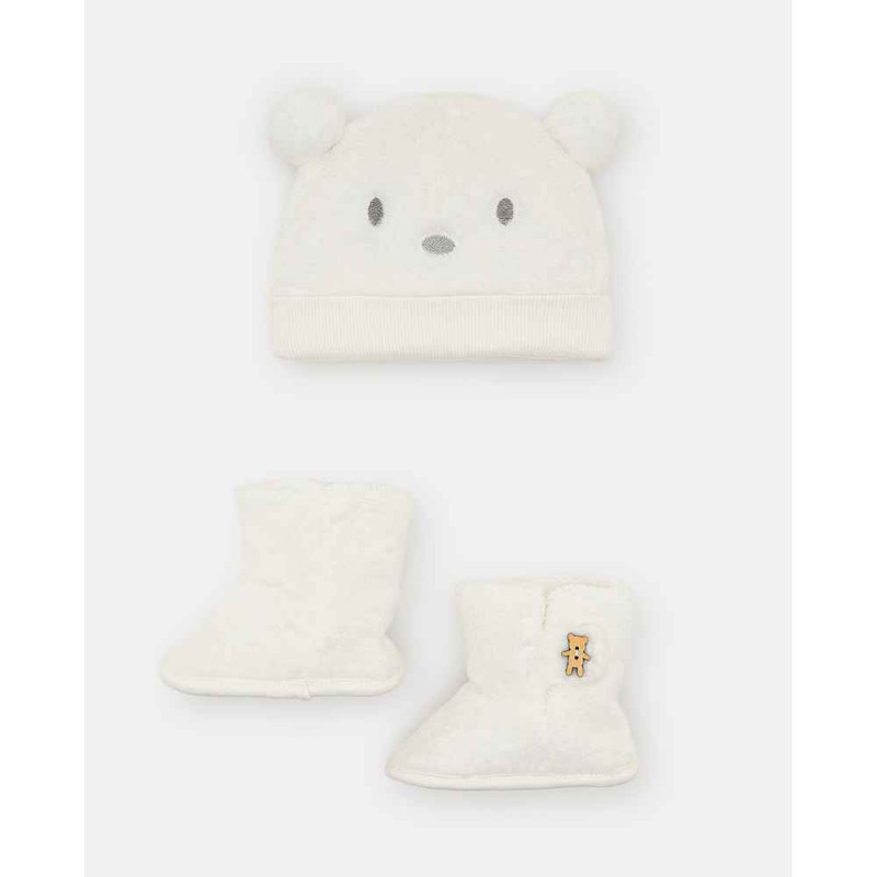 BLUKIDS SET KAPA I CIZME SET HAT+SHOES FAKEFUR BLANC DE BLANC