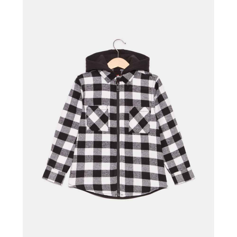 BLUKIDS KOSULJA SHIRT WITH HOOD WHITE/BLACK CHECK