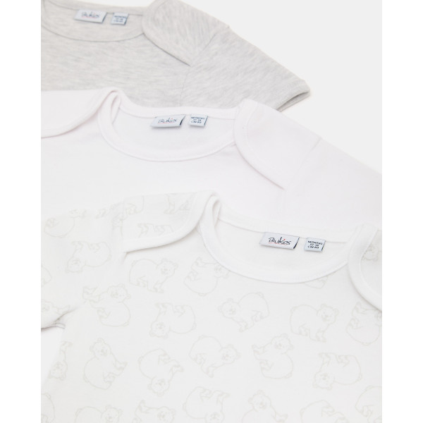 BLUKIDS BODI KRATAK RUKAV PK 3 BODY S/S GREY MEL WHITE/GREY