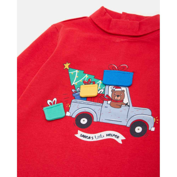 BLUKIDS MAJICA DUG RUKAV HIGH NECK TSHIRT RIBBON RED