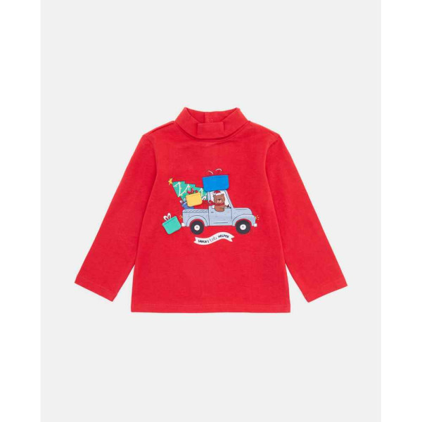 BLUKIDS MAJICA DUG RUKAV HIGH NECK TSHIRT RIBBON RED
