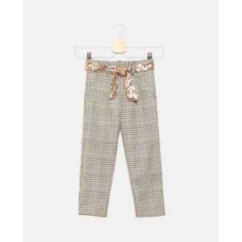 BLUKIDS PANTALONE TROUSERS PINK/BROWN CHECK 