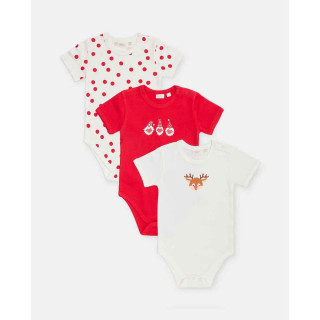 BLUKIDS BODI KRATAK RUKAV XMAS PK 3 BODY MM GIRL WHITE/RED