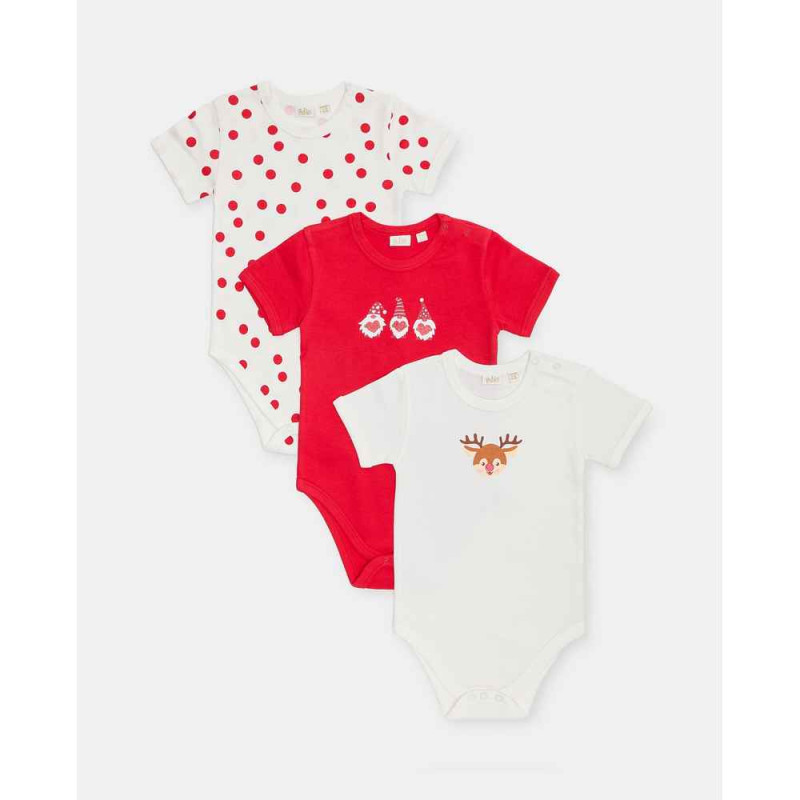 BLUKIDS BODI KRATAK RUKAV XMAS PK 3 BODY MM GIRL WHITE/RED