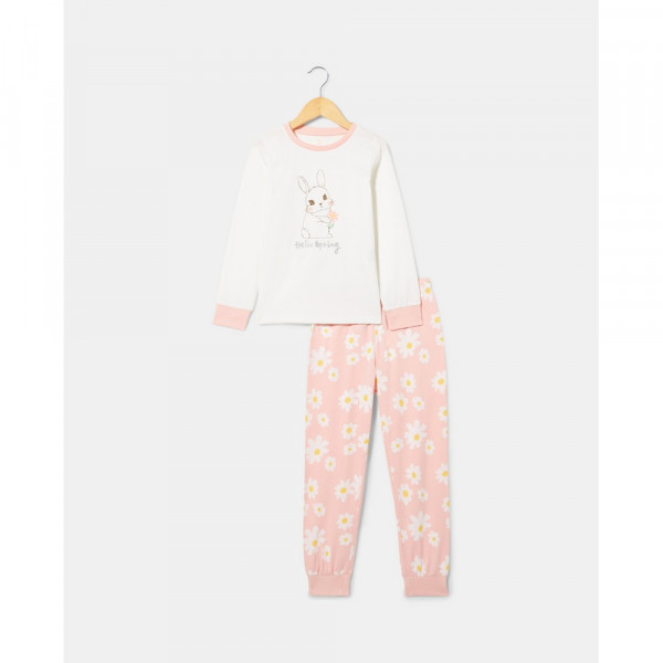 BLUKIDS PIDZAMA OFF-WHITE/PINK