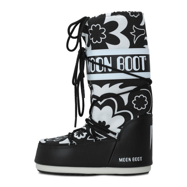 MOON BOOT CIZME ICON FLOWER BLACK/WHITE 
