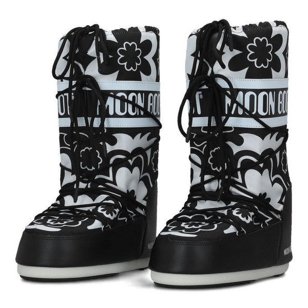 MOON BOOT CIZME ICON FLOWER BLACK/WHITE 