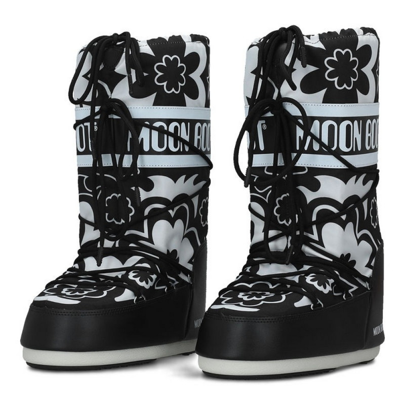 MOON BOOT CIZME ICON FLOWER BLACK/WHITE 
