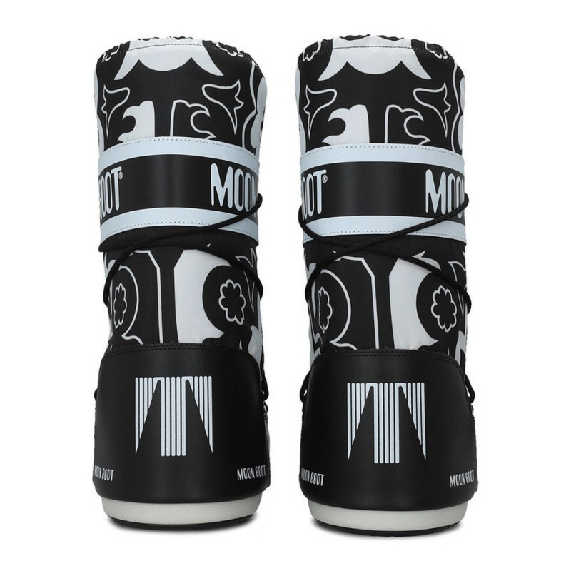 MOON BOOT CIZME ICON FLOWER BLACK/WHITE 