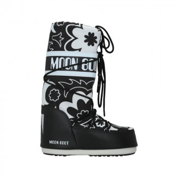 MOON BOOT CIZME ICON FLOWER BLACK/WHITE 
