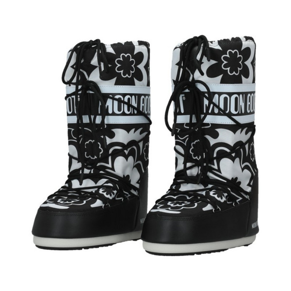 MOON BOOT CIZME ICON FLOWER BLACK/WHITE 