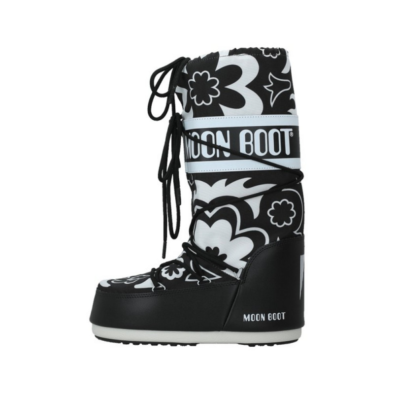 MOON BOOT CIZME ICON FLOWER BLACK/WHITE 