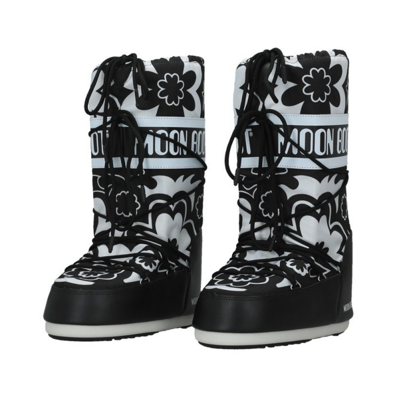 MOON BOOT CIZME ICON FLOWER BLACK/WHITE 