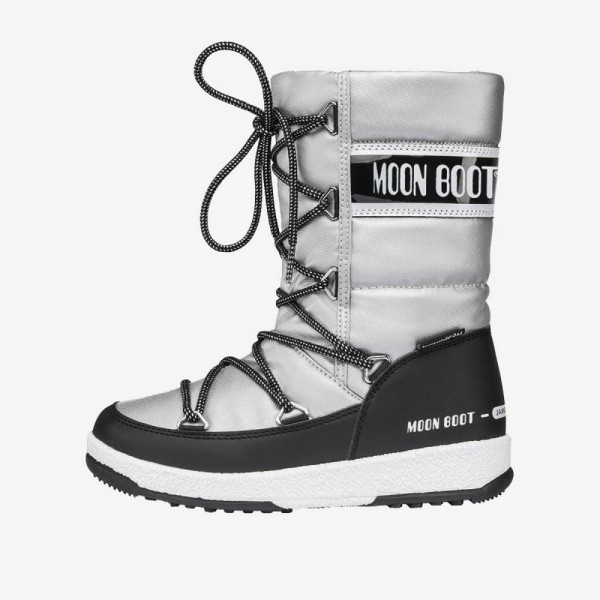 MOON BOOT JR GIRL QUILTED SILVER/BLACK 